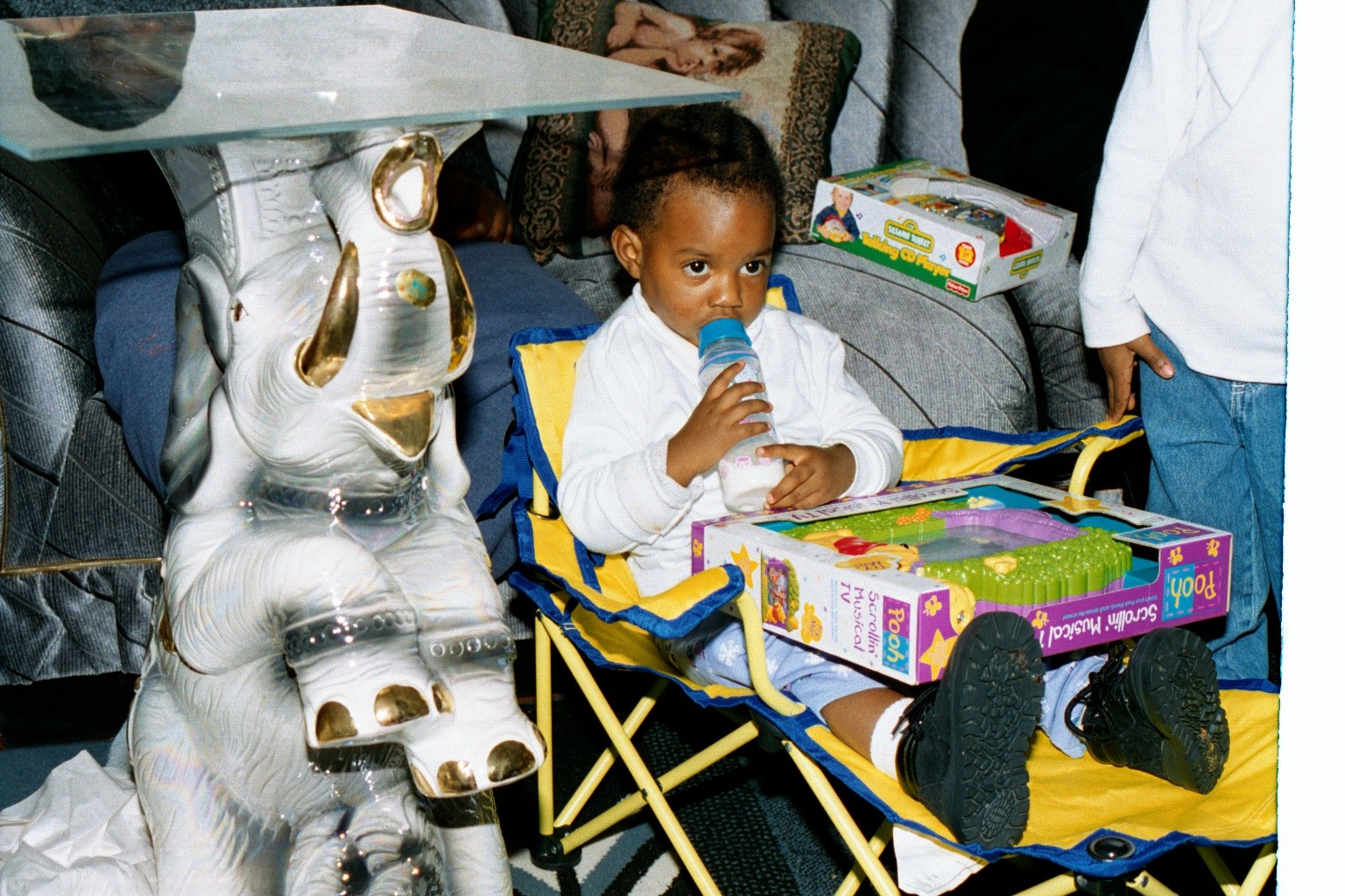 Fortune lounges in her new chair on Christmas morning.